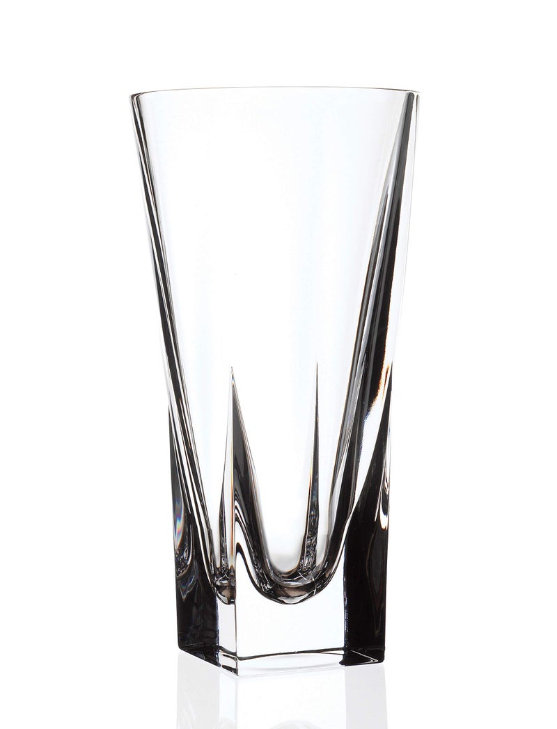 Barski Vase - Crystal Glass - 10" Height - for Flowers - Round Top - Square Bottom - Made in Europe